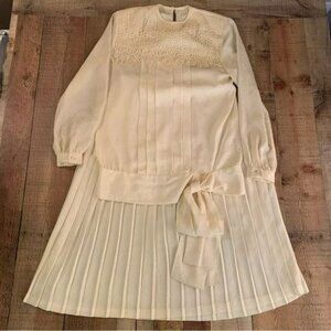 In the Mood vintage grandma core pale yellow lace blouse with skirt size 12